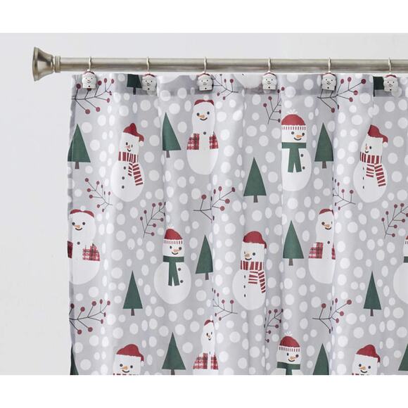 NEW Holiday Woodlands Christmas - Snowman - Shower Curtain and Hooks - Picture 2 of 5